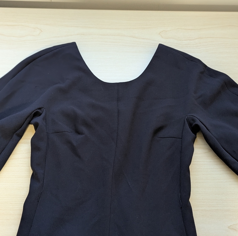 Massimo Dutti Navy Puff Long Sleeve Midi Dress Size 4 - Picture 4 of 7